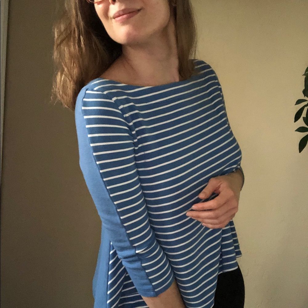 Akris Punto Blue Striped Boatneck Swing Sweater Top XS Nautical Coastal